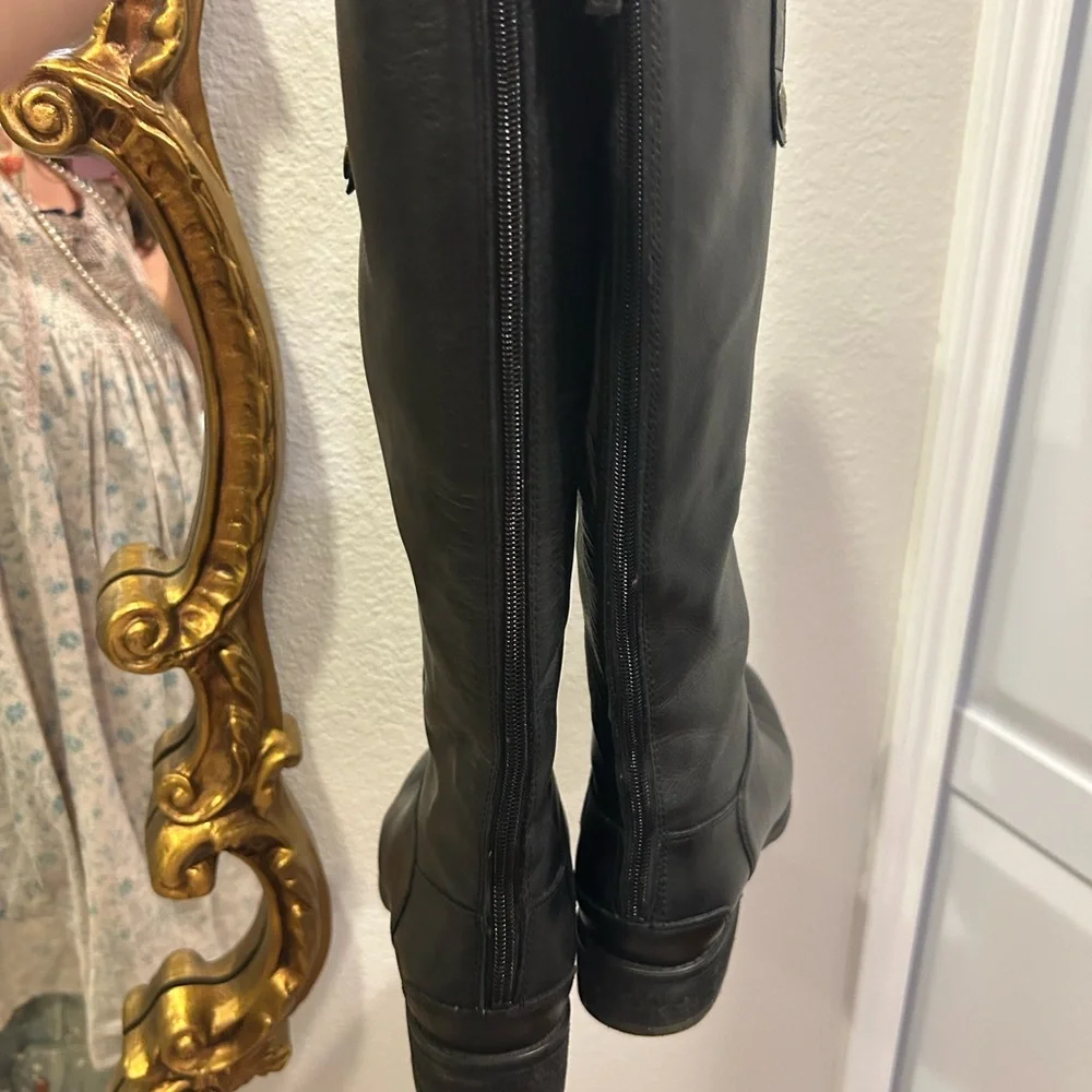 Sam Edelman Wide Calf Sz 7.5 Penny Black Leather Knee-High Riding Boots